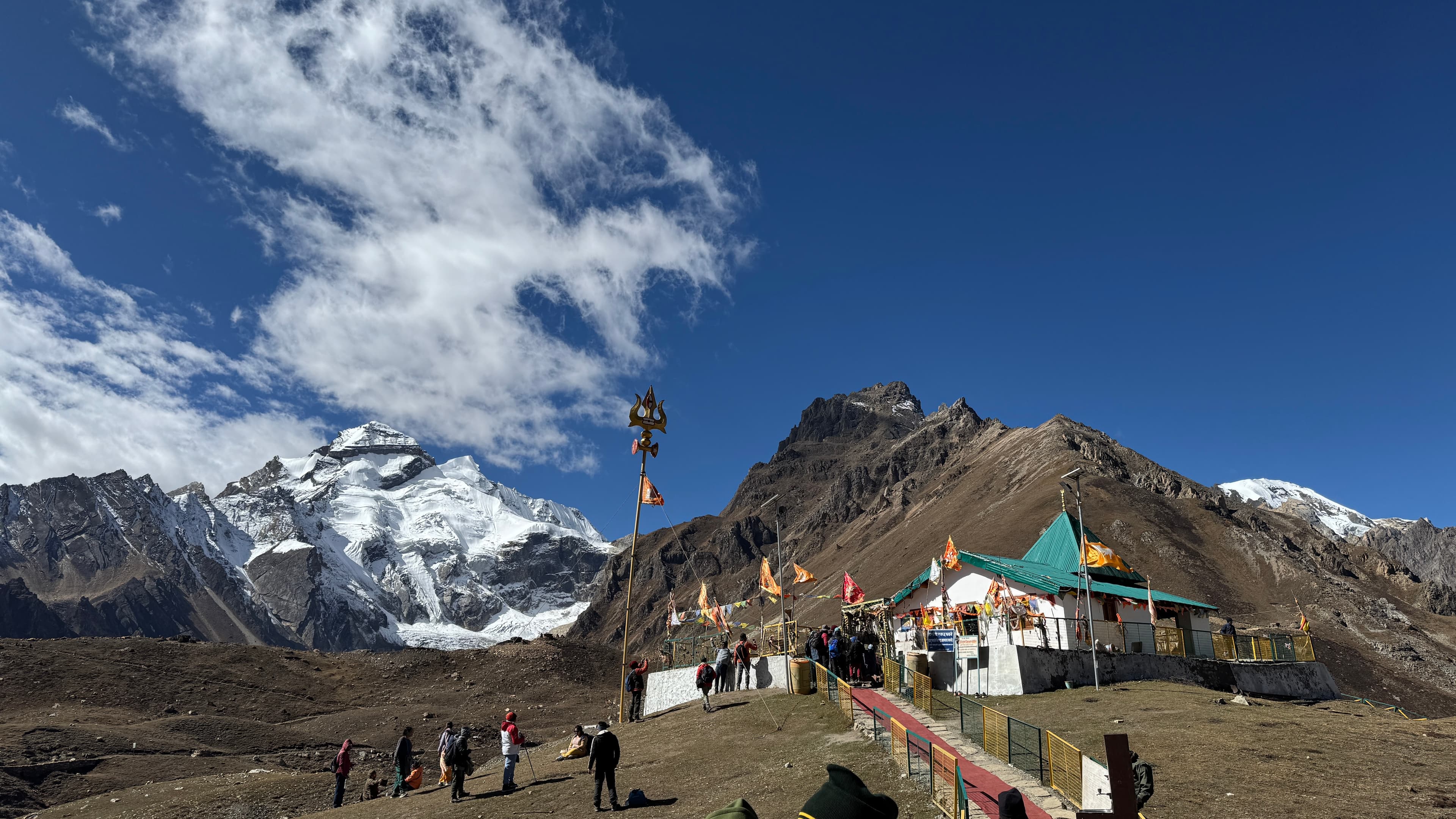 Panoramic view of Adi Kailash and the Kumaon Himalaya at sunrise
